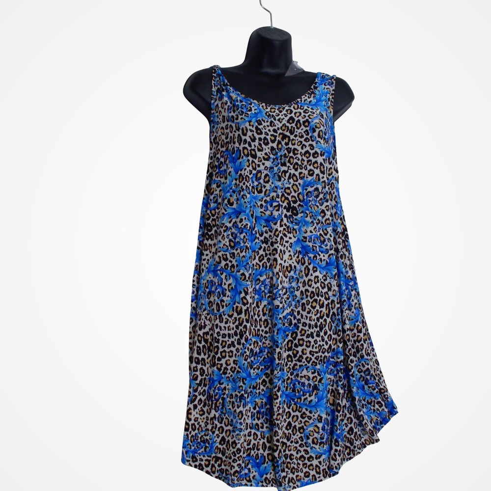 Isla Bonita Women Leopard Blue Baroque Print Sleeveless Shift Dress One Size NWT